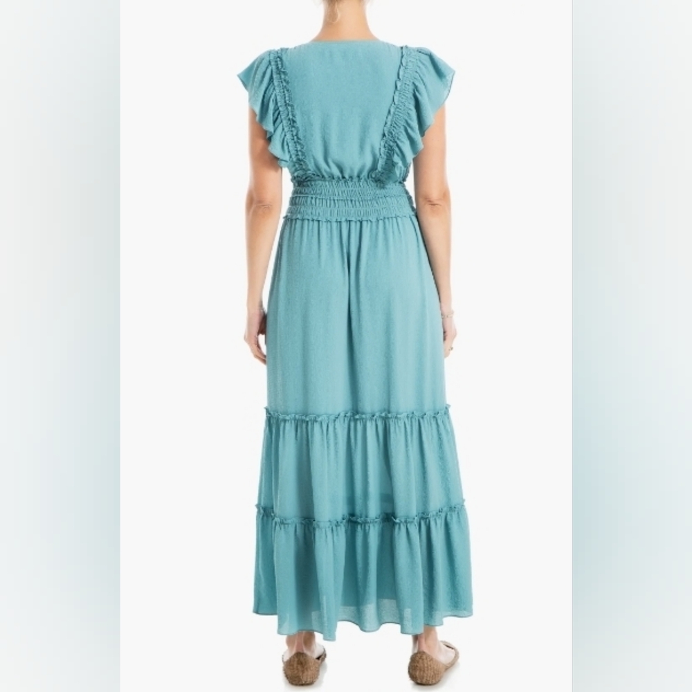 Max Studio Pebble Crepe Flutter Sleeve Maxi Dress Size M NWT - Picture 2 of 11